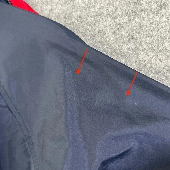 Vintage 90s Windbreaker Womens Medium Navy Packable Hood Cranberry Lightweight - Picture 15 of 16